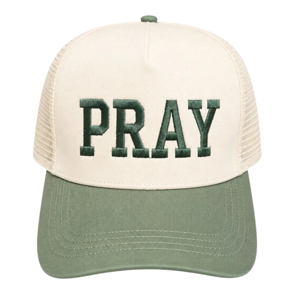 Zenana Pray Dark Forest Green Embroidered Print Baseball Hat New Christian Cap